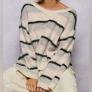 POL NEW V Neck Stripe Sweater